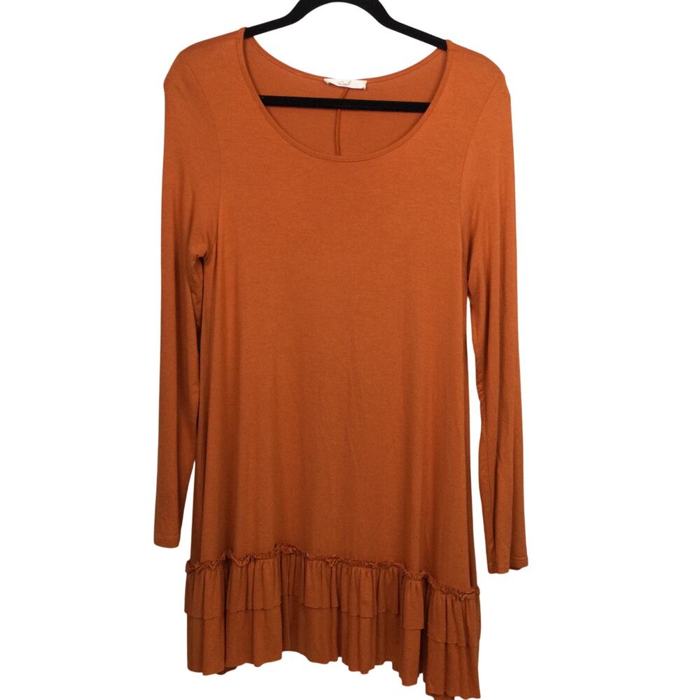 Easel Minimalist Ruffle Lagenlook Casual Relaxed Prairie Shift Dress Women's M